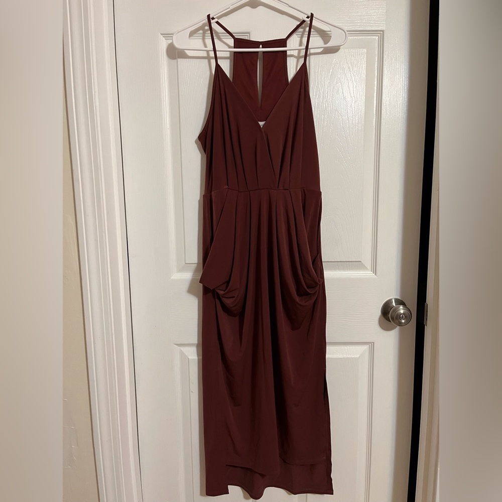 Maroon v neck midi dress